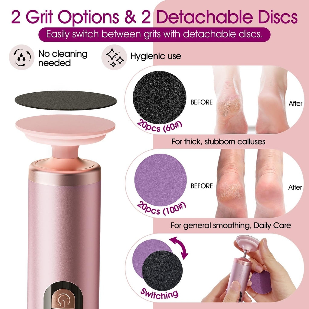 Rechargeable Electric Foot Callus Remover with 40 Sandpaper Discs - Pedicure Tool for Cracked Heels