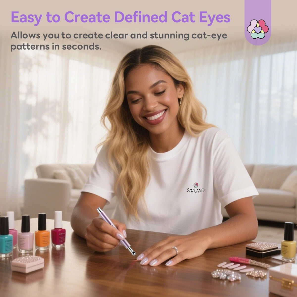 Double-Head Cat Eye Magnet Nail Pen Purple 5X Strong Magnetic Tool
