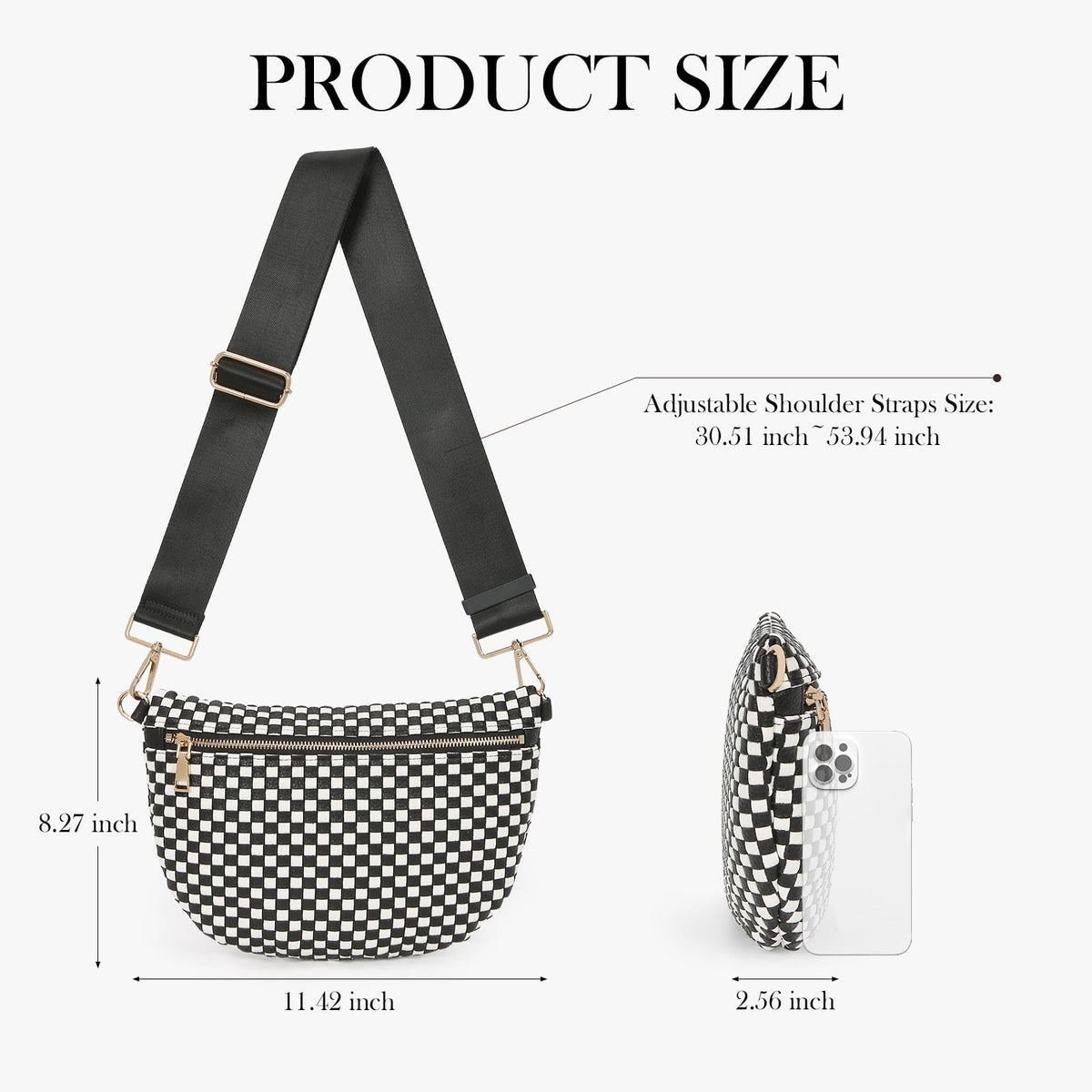 Women’s Checkered Faux Leather Crossbody Bag – Woven Bum Bag