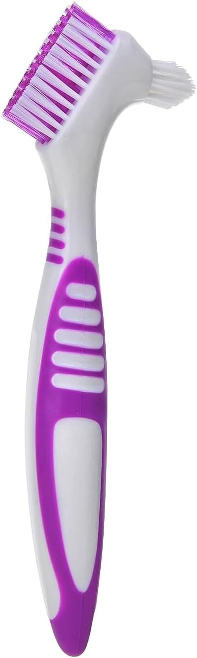 Denture Cleaning Brush Dual-Sided Soft Bristles Rubber Handle