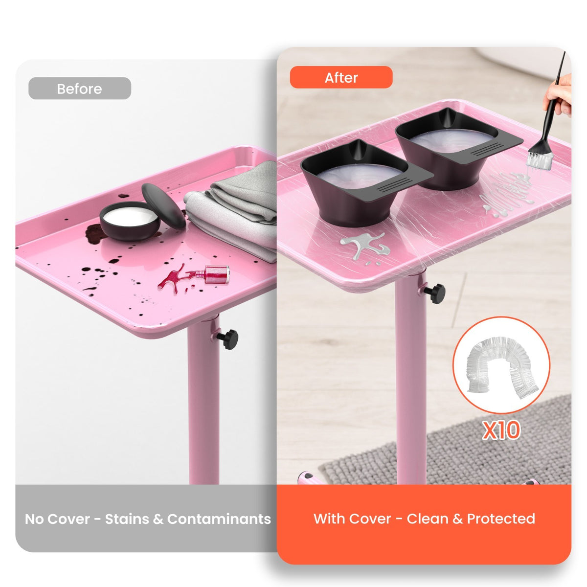 Adjustable Salon Trolley Cart on Wheels Pink Aluminum Mobile Service Tray