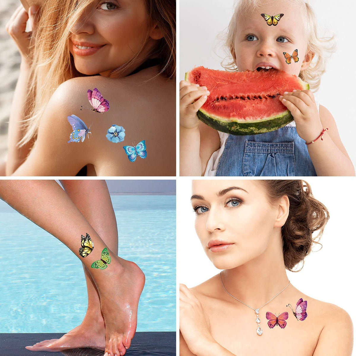 Colorful Butterfly Temporary Tattoos Pack 100 Pcs Waterproof Kids & Adults