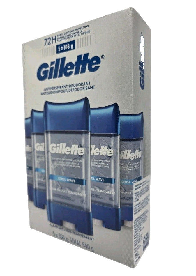 Gillette Cool Wave Men's Antiperspirant Deodorant Gel 5 Pack - Long Lasting Freshness