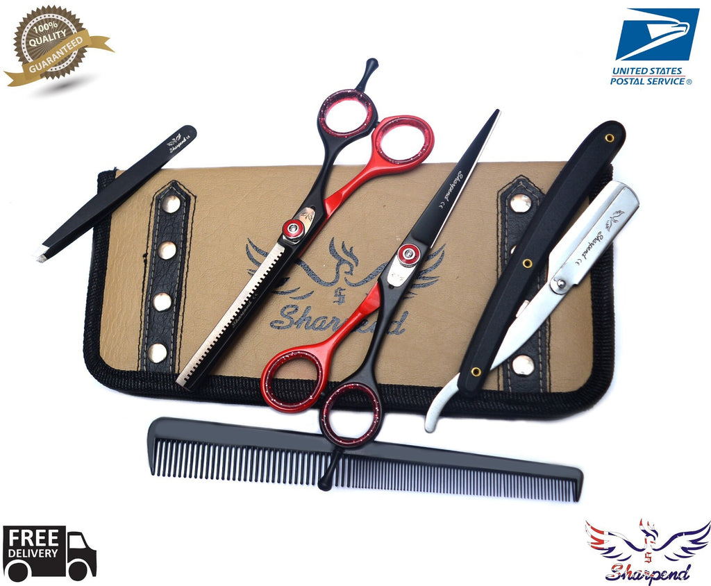 Professional Hair Cutting & Thinning Scissors Set with Razor & Pouch