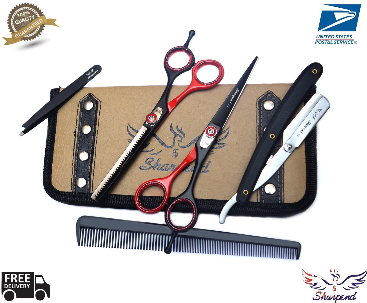Professional Hair Cutting & Thinning Scissors Set with Razor & Pouch