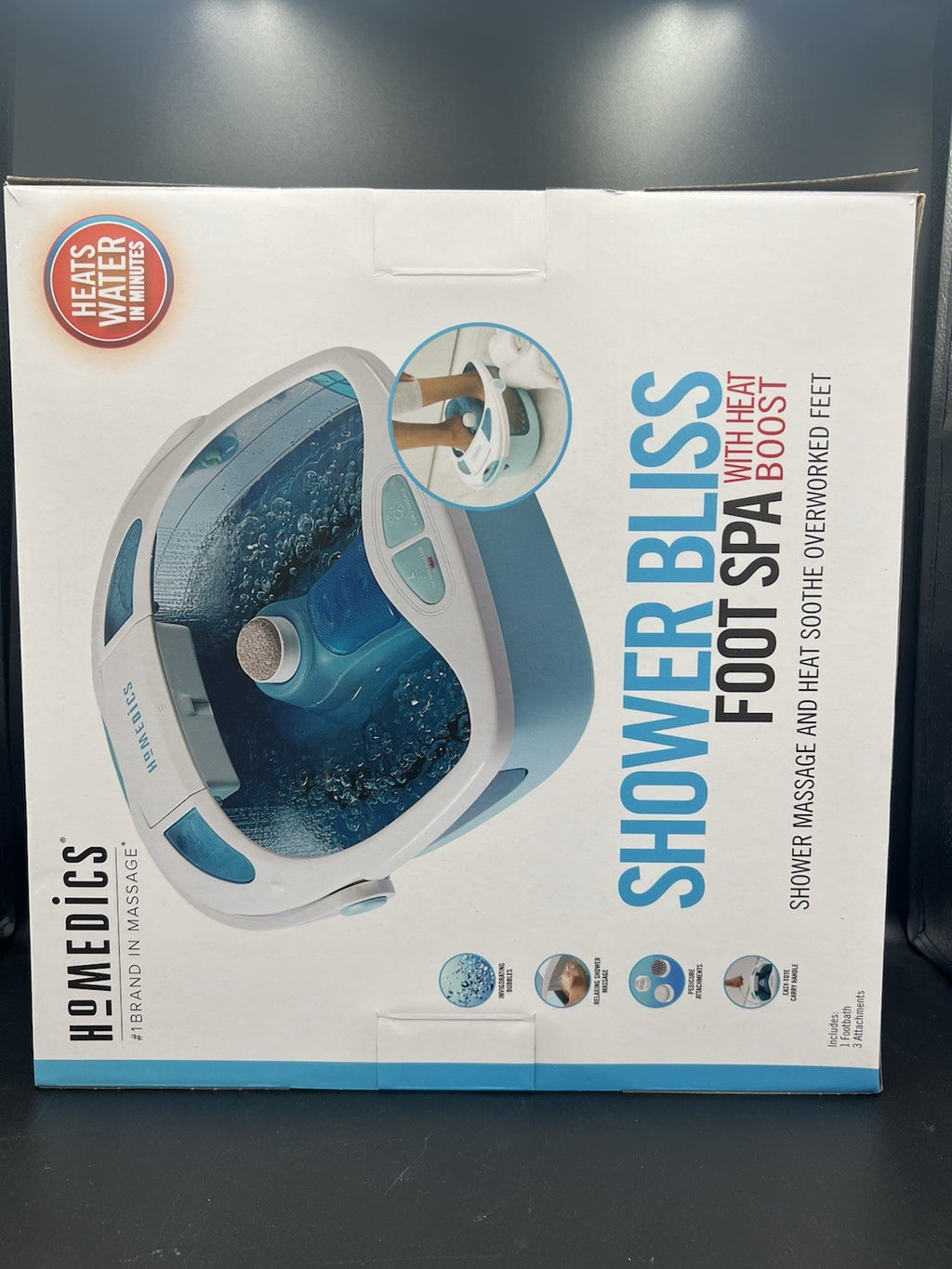Foot Spa Shower Massager with Water Jets & Heat - Blue/White