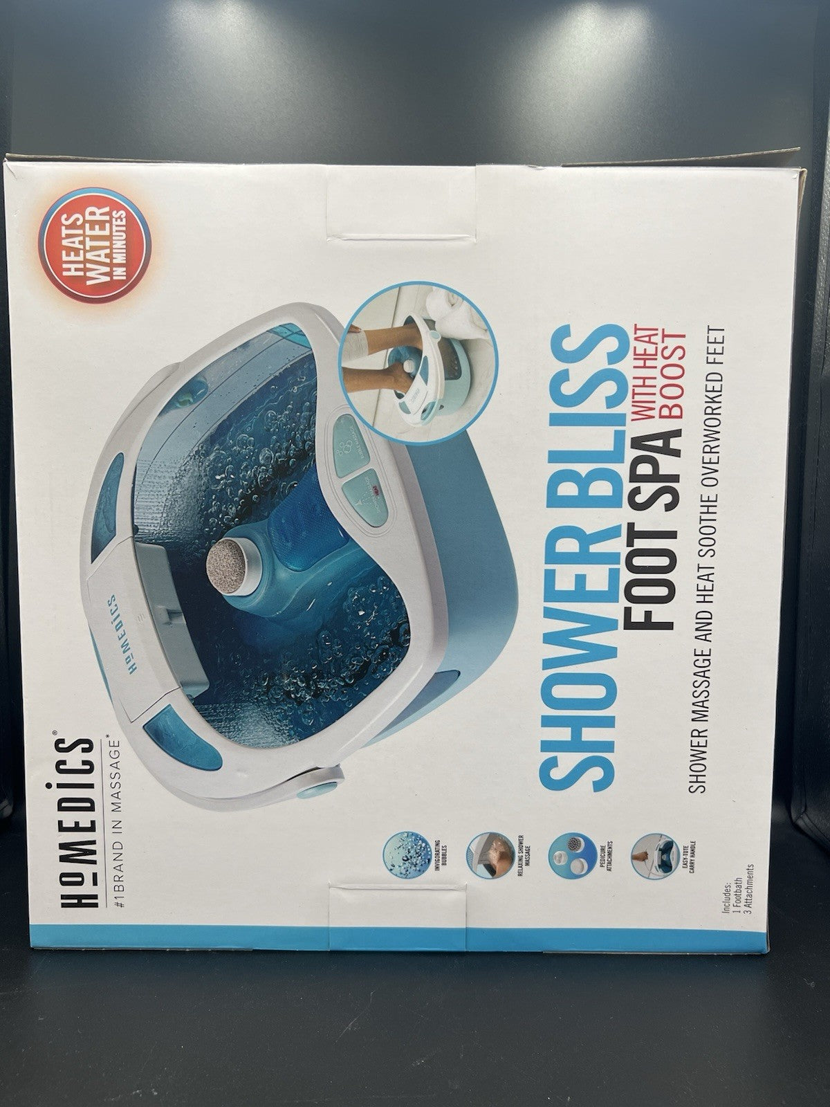Foot Spa Shower Massager with Water Jets & Heat - Blue/White