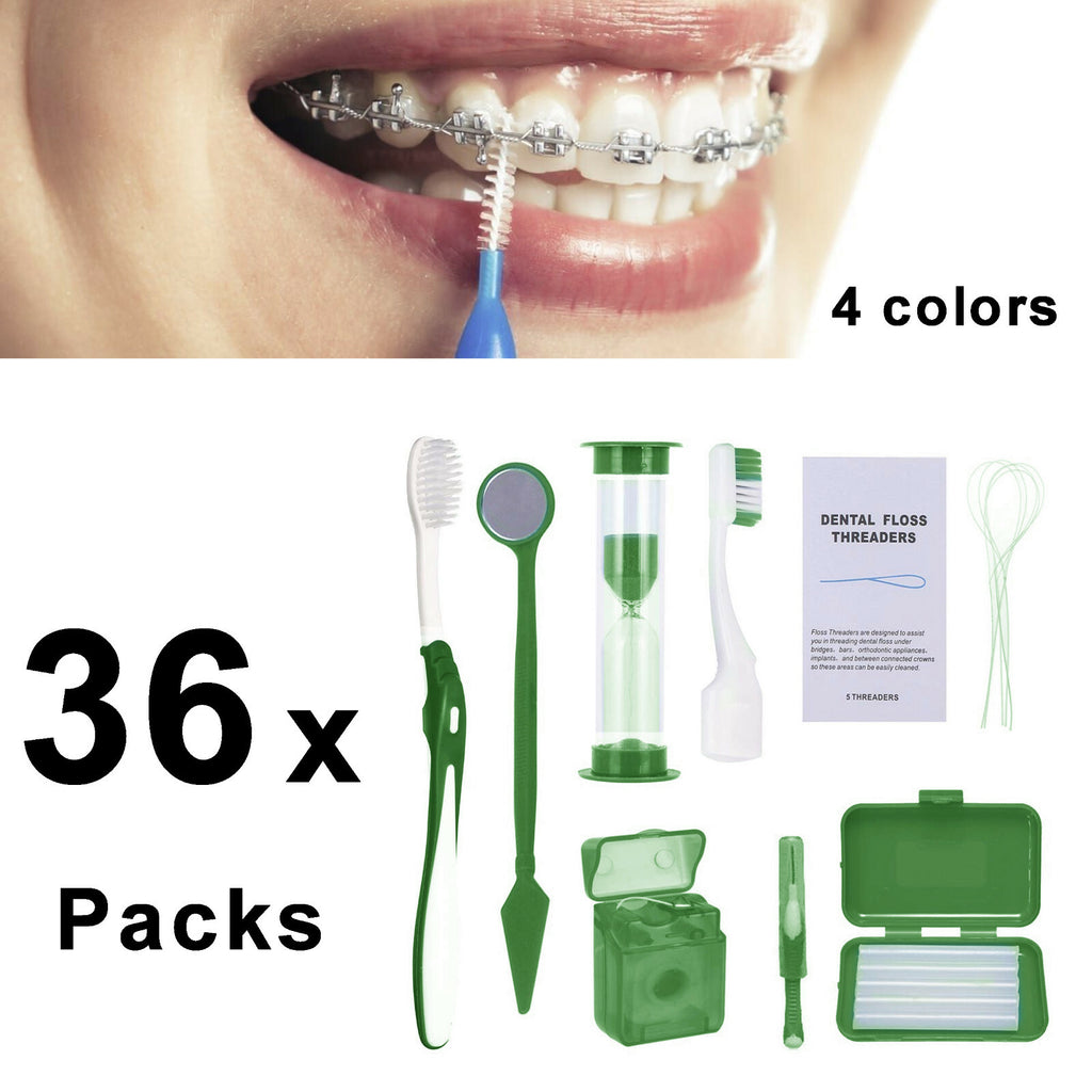 Orthodontic Braces Cleaning Kit with Toothbrushes, Floss & Accessories - 36 Pack