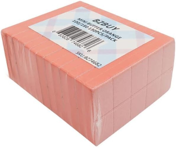 Mini Nail Buffer Blocks 130 Count - 2-Sided Orange Grit for Nail Prep