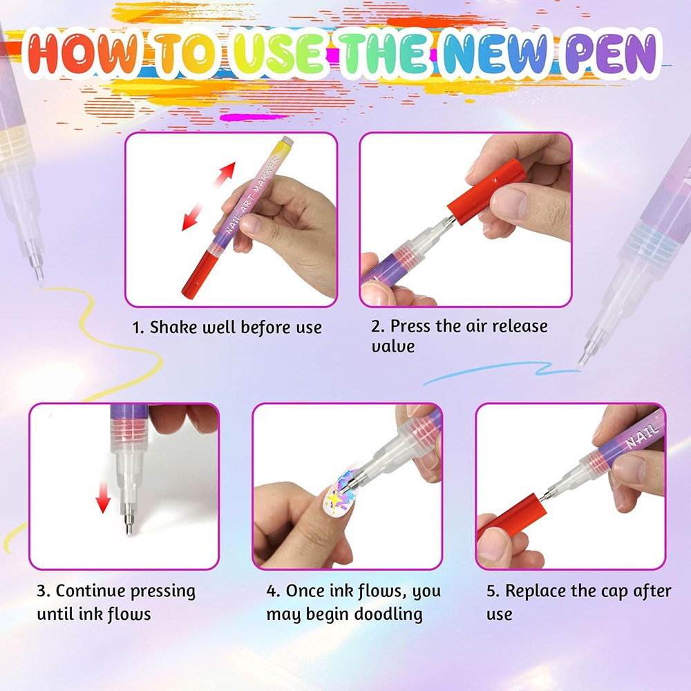 12 Colors Nail Art Pens Set with Fine Tips for DIY Manicure Designs