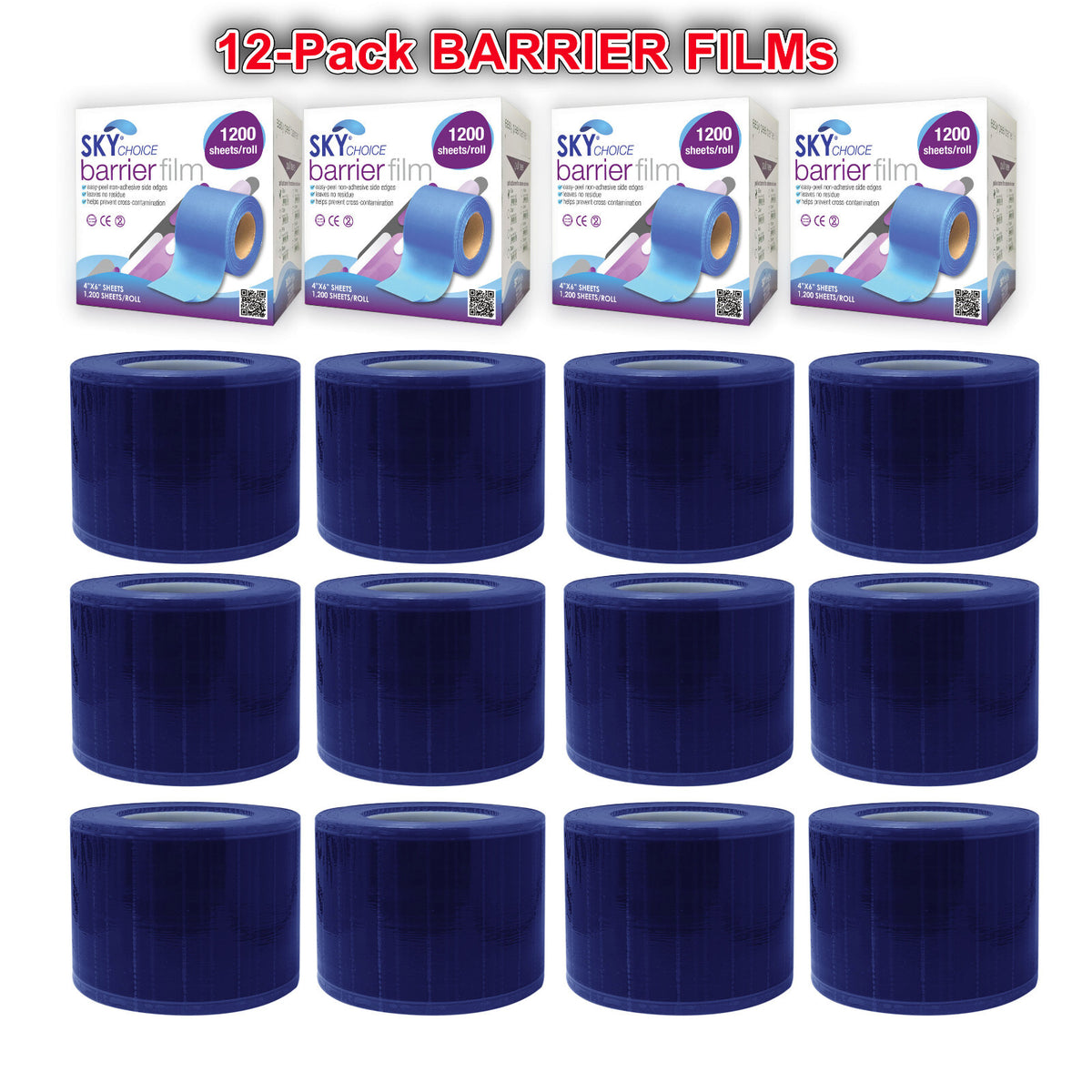 Dental Barrier Film Rolls 4x6, 12/Pack, Perforated Plastic Tape Keepers