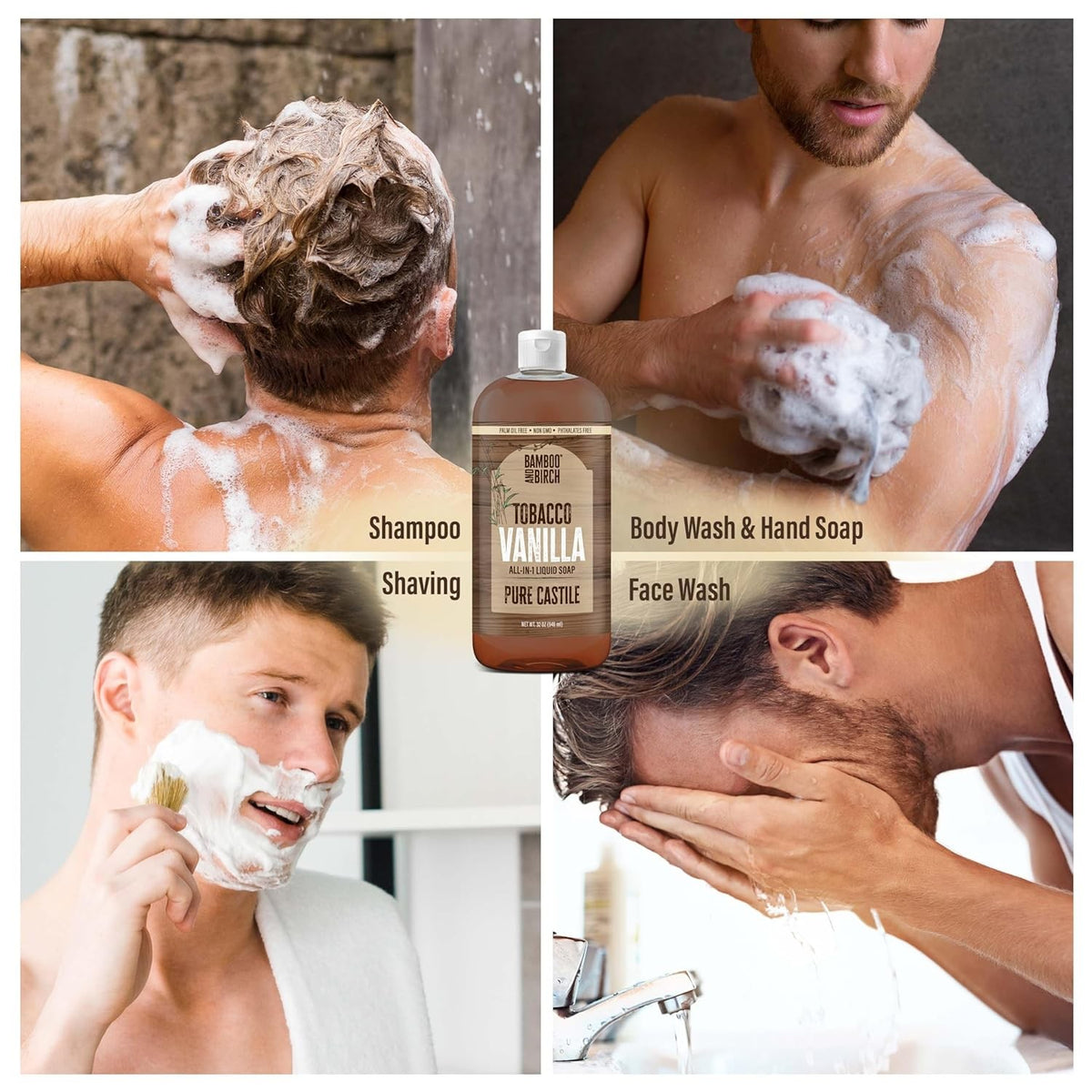 Natural Castile Liquid Soap - Palm Oil Free, Multi-Purpose Body & Household Cleaner