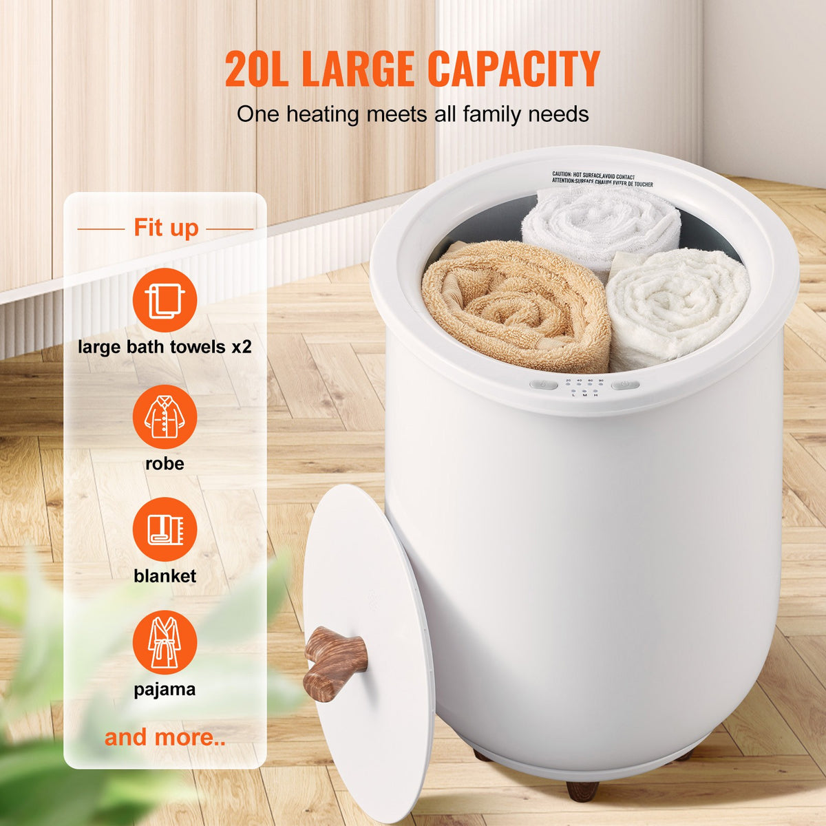 Large Towel Warmer Bucket 20L with LED Light for Bathroom - Fast Heating