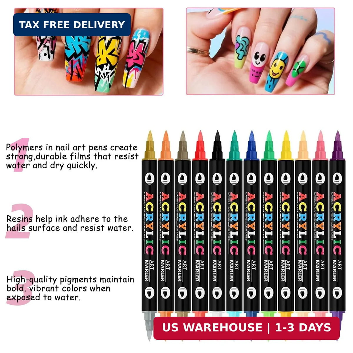 12PCS Dual-Ended Nail Art Pen Set - Quick-Drying Vibrant Colors for DIY & Salon Manicure