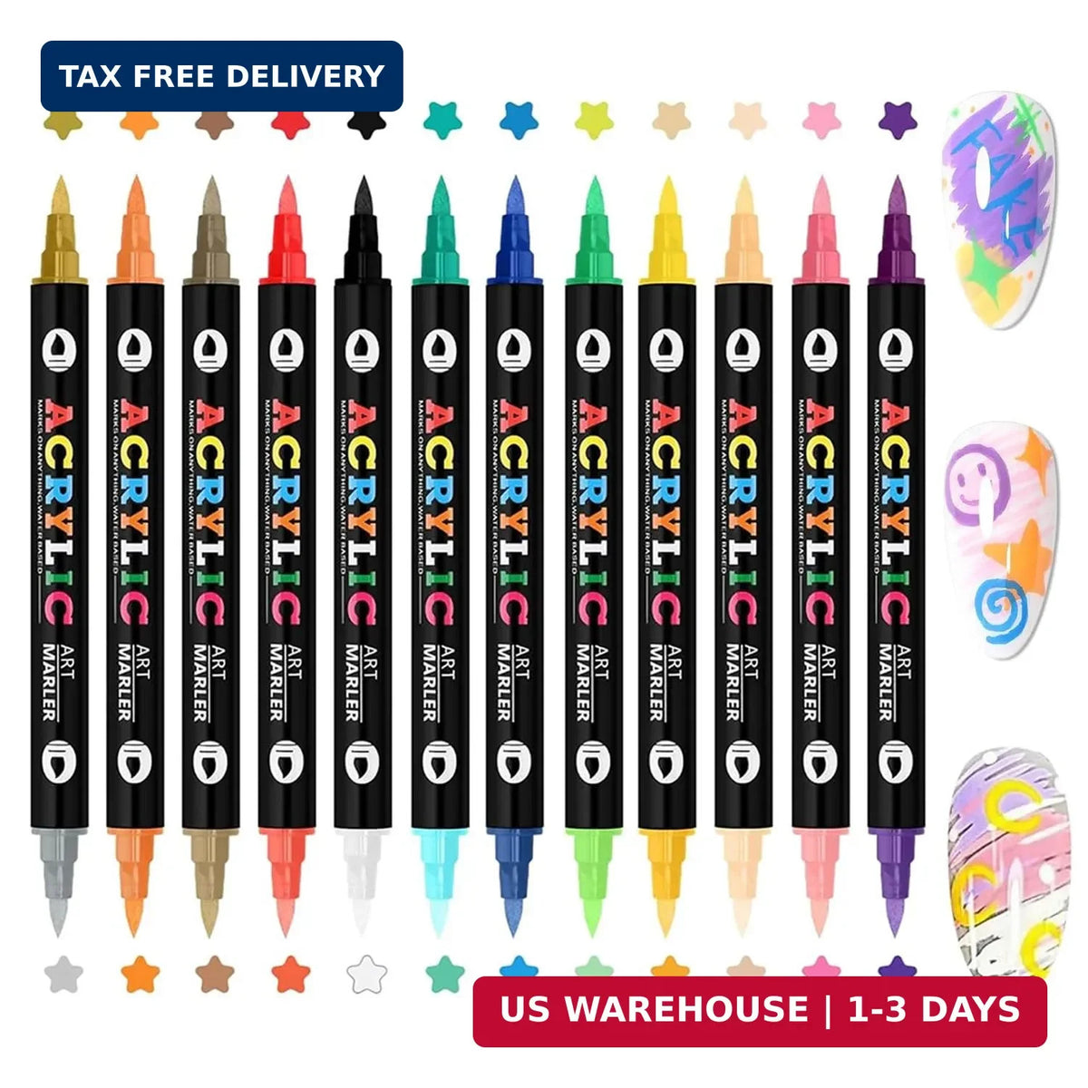 12PCS Dual-Ended Nail Art Pen Set - Quick-Drying Vibrant Colors for DIY & Salon Manicure