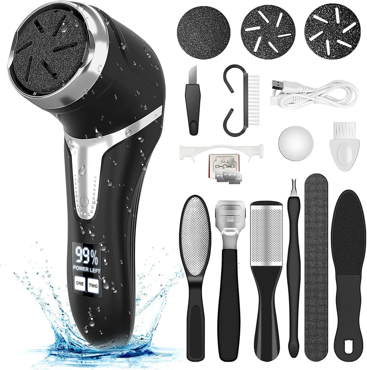 Electric Callus Remover for Feet with 3 Grinding Heads & Vacuum - Portable Pedicure Kit