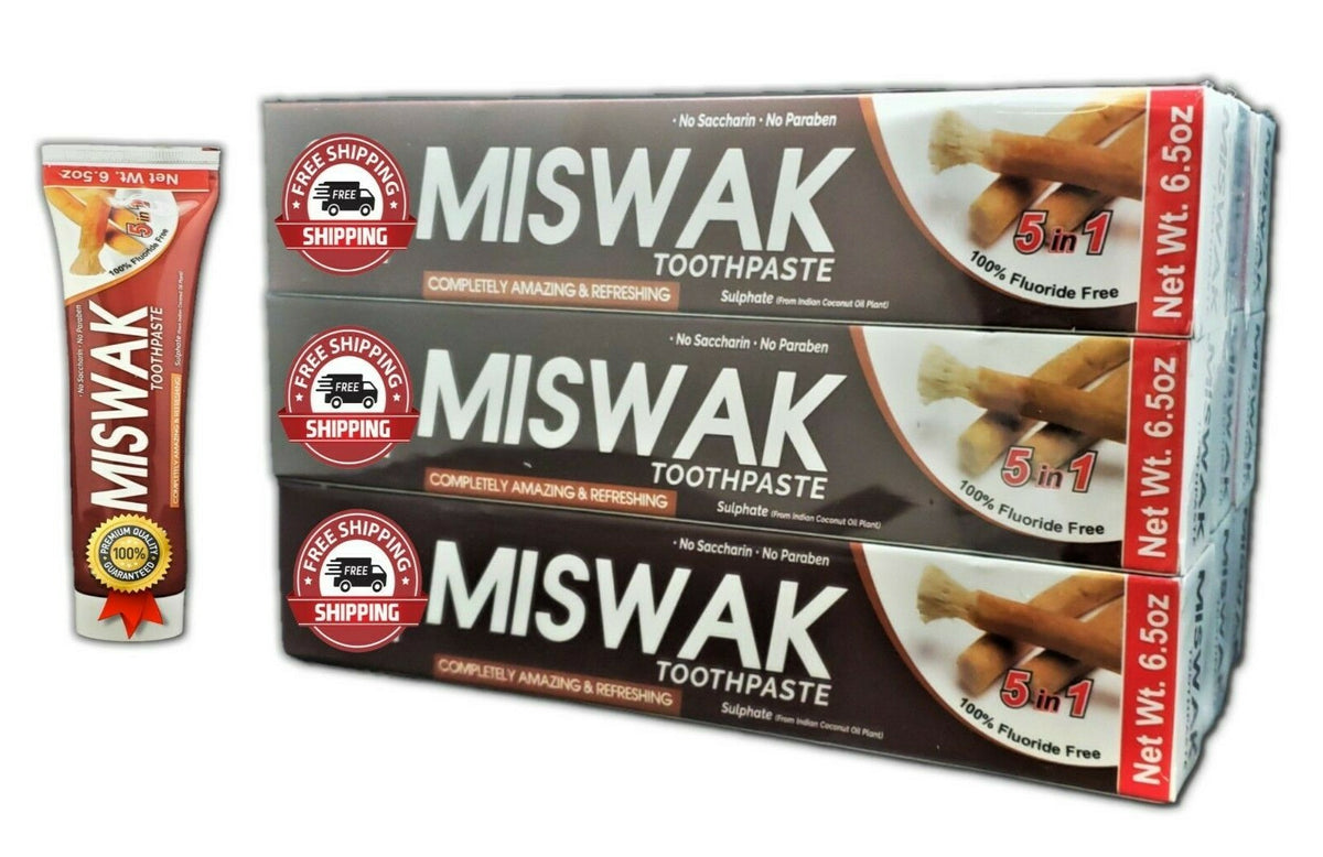 Miswak Toothpaste 5-in-1 Herbal Oral Care Pack of 6 - Natural Antibacterial Formula