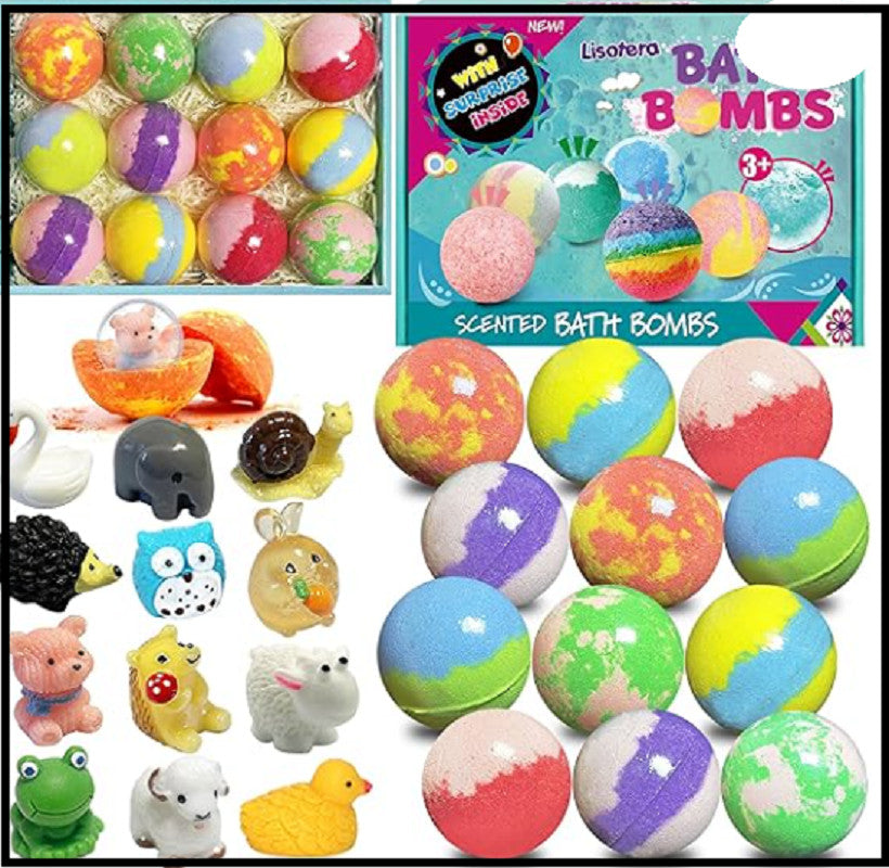 Kids Bath Bombs Set with Surprise Toys - Natural & Colorful 12 Pack