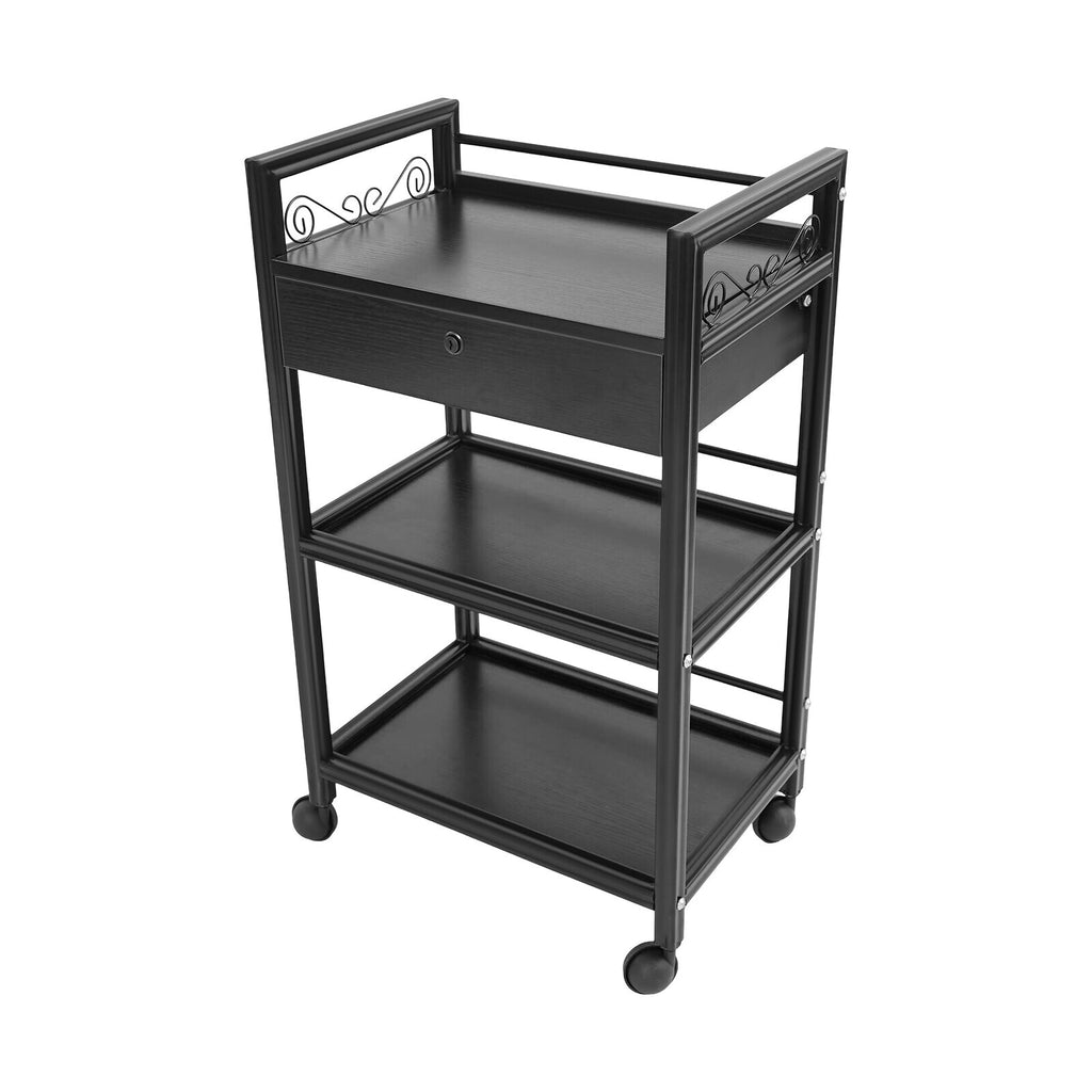 3-Tier Salon Cart with Drawer Rolling Storage Trolley SPA Beauty Equipment