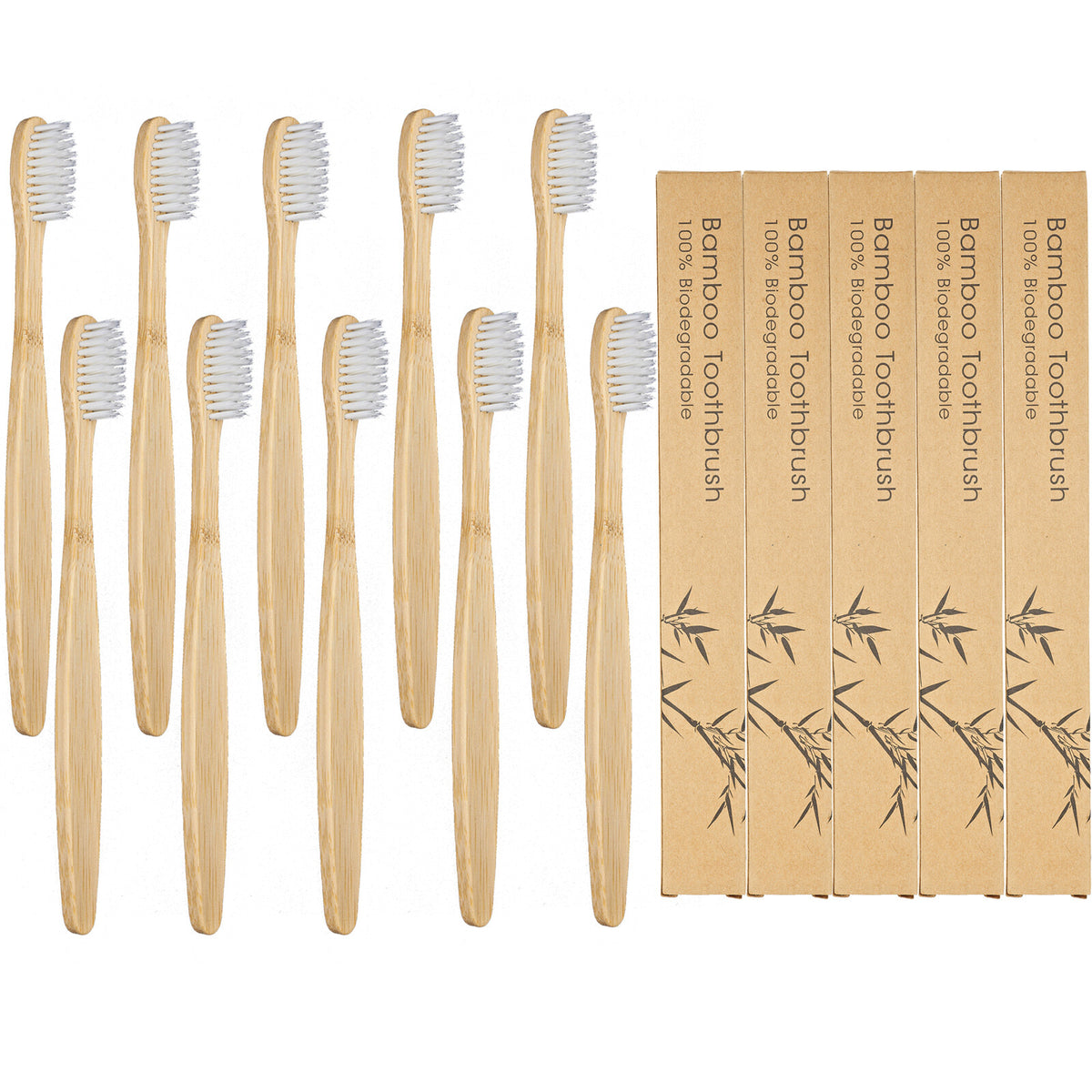 Eco-Friendly Bamboo Toothbrush Set for Adults and Kids - Natural Charcoal Bristles