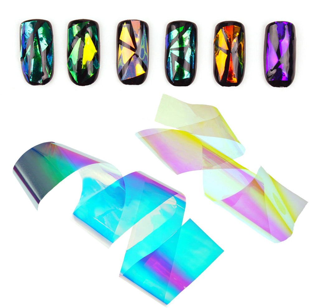 24Pcs Iridescent Nail Foil Sheets Shattered Glass Effect for Nail Art