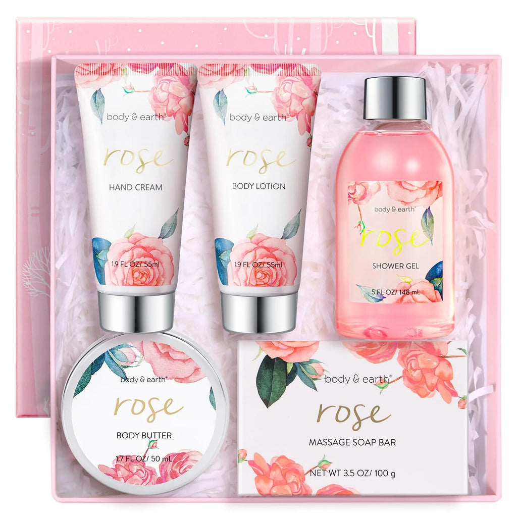 Luxury Rose Scent Bath Gift Set for Women - 5 Piece Spa & Body Care Collection