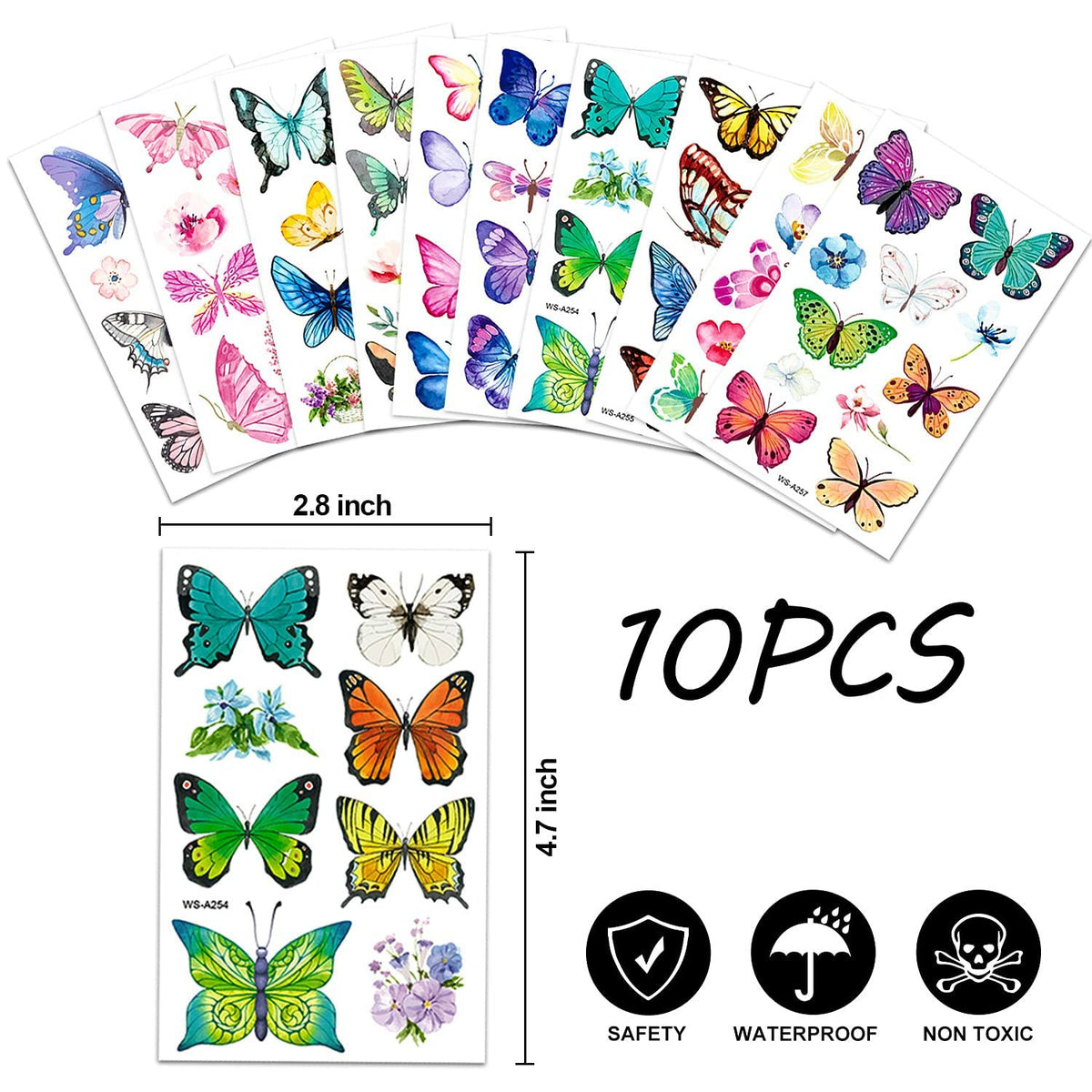Colorful Butterfly Temporary Tattoos Pack 100 Pcs Waterproof Kids & Adults