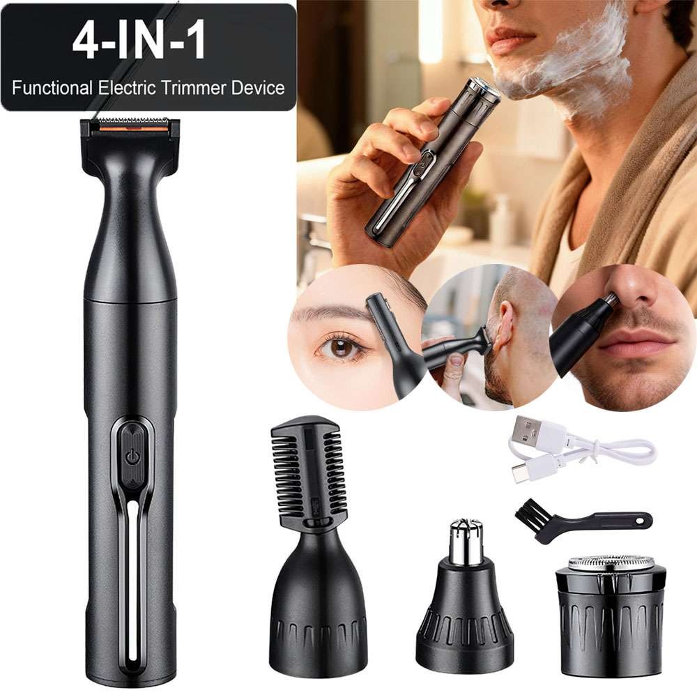4-in-1 Men Electric Trimmer with USB Rechargeable & 4 Attachments