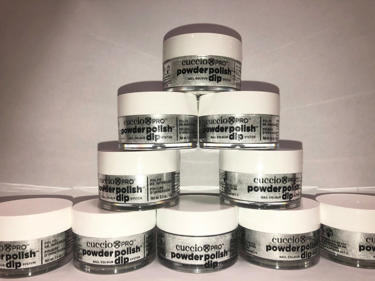 Cuccio Pro Powder Polish Dip Set Silver with Silver Mica 10 Jars 0.5 fl oz