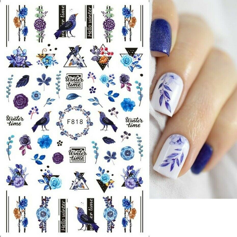 3D Nail Art Sticker Decal Bird Winter Flower Leaves for Nails - F818 NH21
