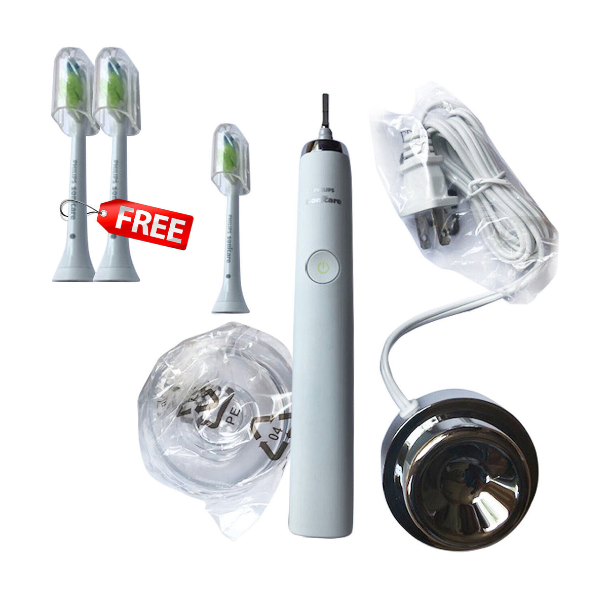 Electric Toothbrush with 5 Modes & Free Replacement Heads - White