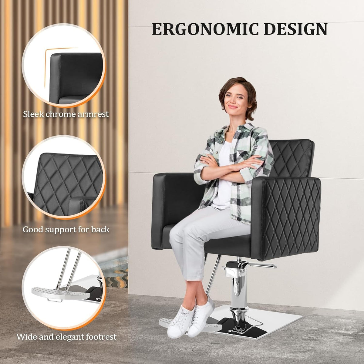 Hydraulic Barber Chair with 360° Swivel Salon Styling Seat for Hairdressers