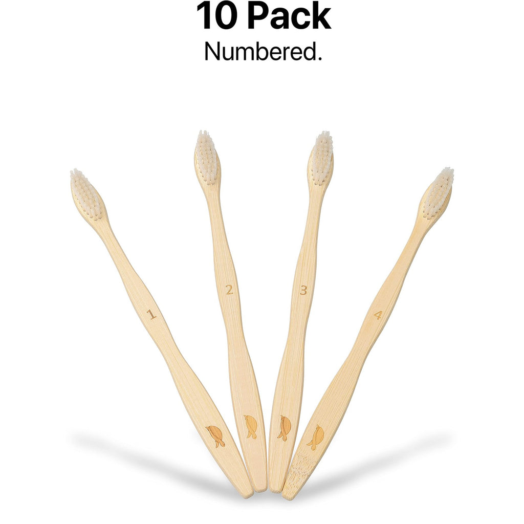 Eco-Friendly Bamboo Toothbrushes Pack of 10 with Plant-Based Bristles