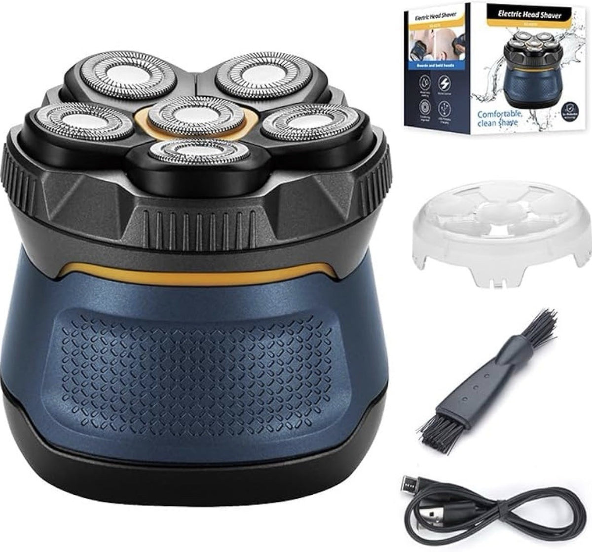 6-Head Cordless Rotary Electric Shaver for Bald Head & Face - Waterproof