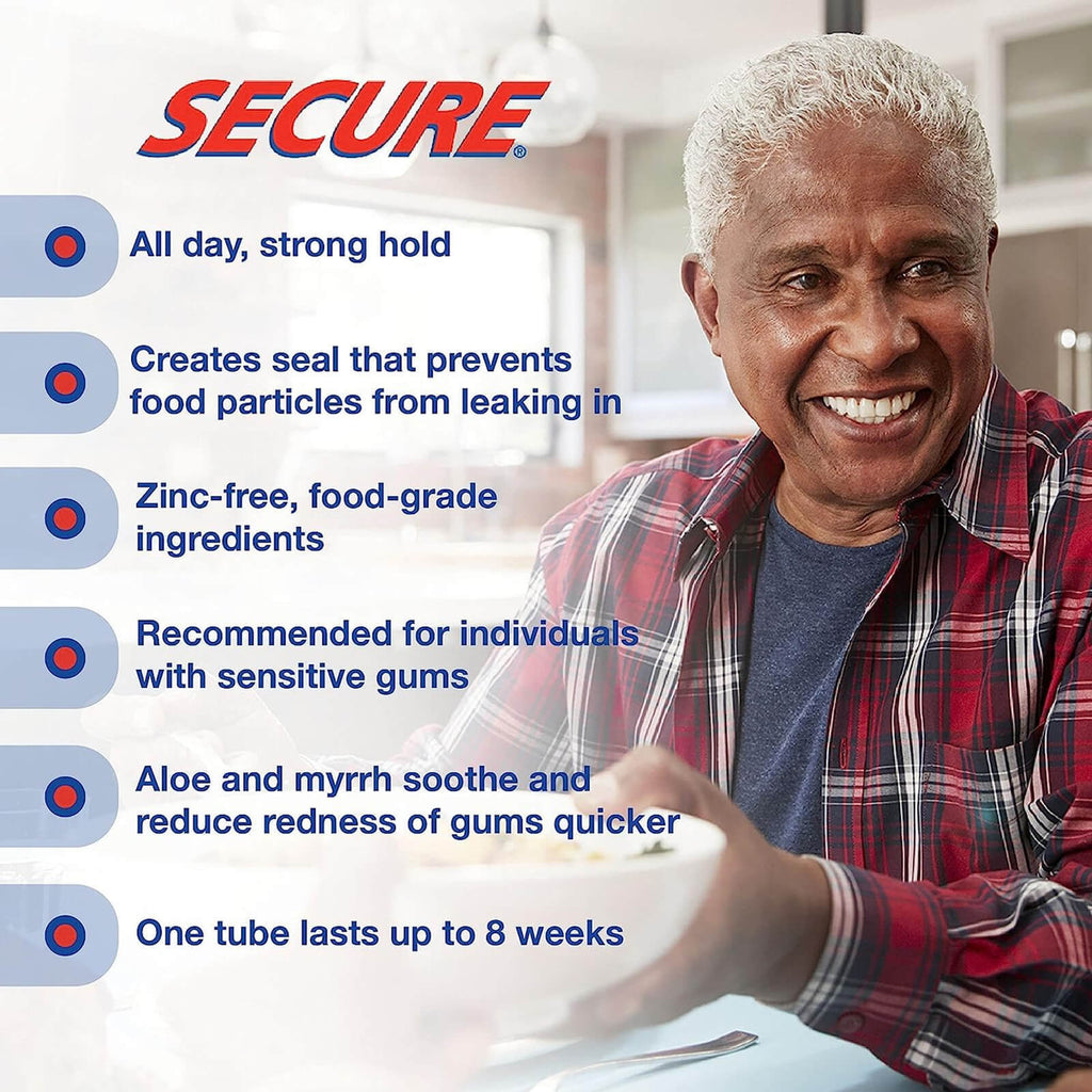 Waterproof Denture Adhesive with Aloe Vera - 1.4 oz Secure Sensitive