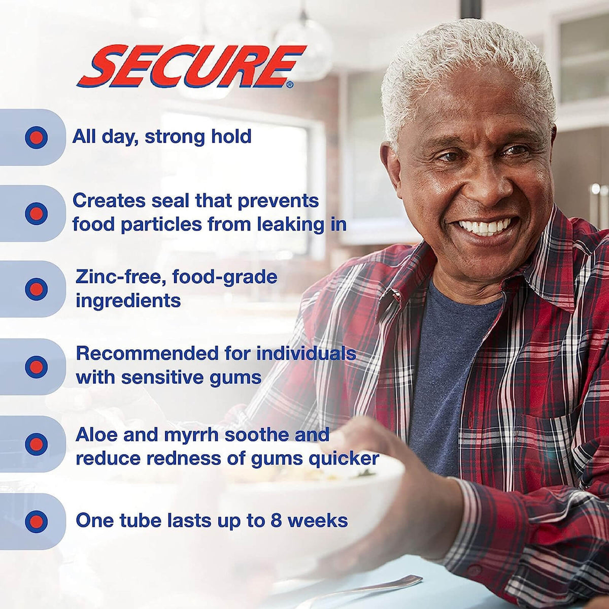 Waterproof Denture Adhesive with Aloe Vera - 1.4 oz Secure Sensitive
