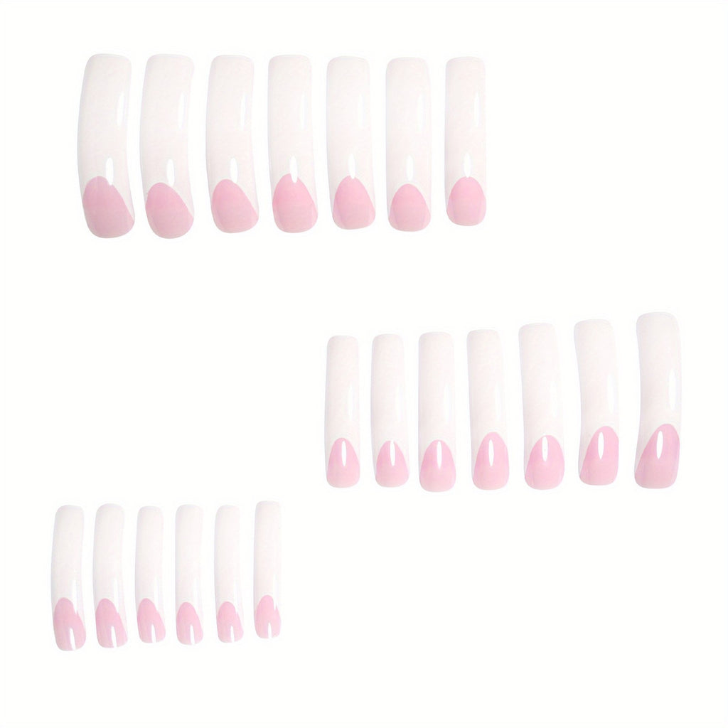 48-Piece Long Curved Press-On Nails with White Tips for Daily Wear