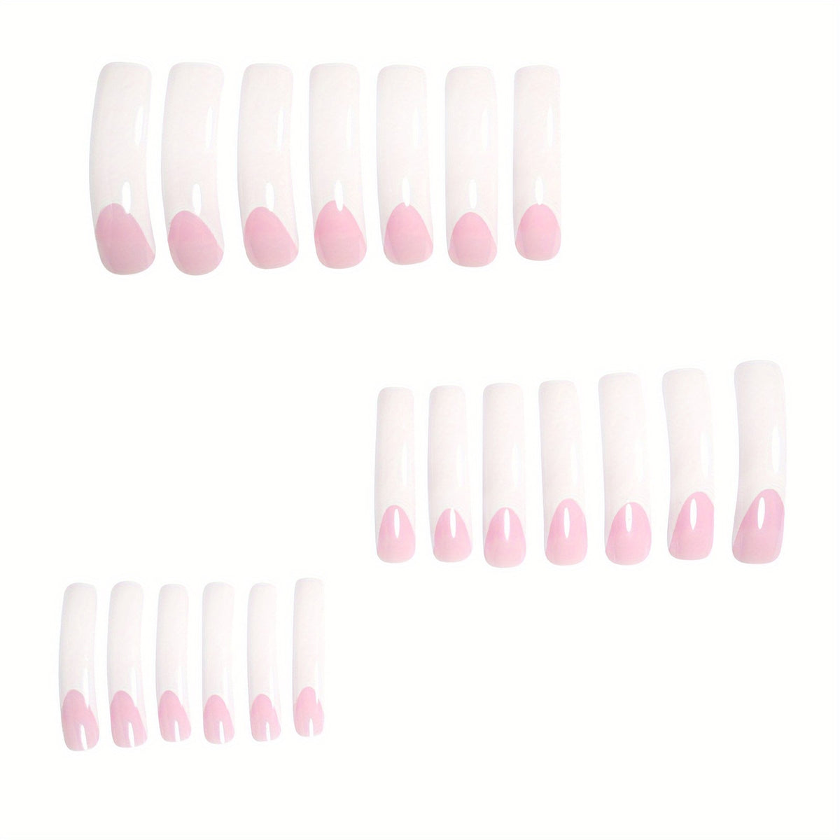 48-Piece Long Curved Press-On Nails with White Tips for Daily Wear