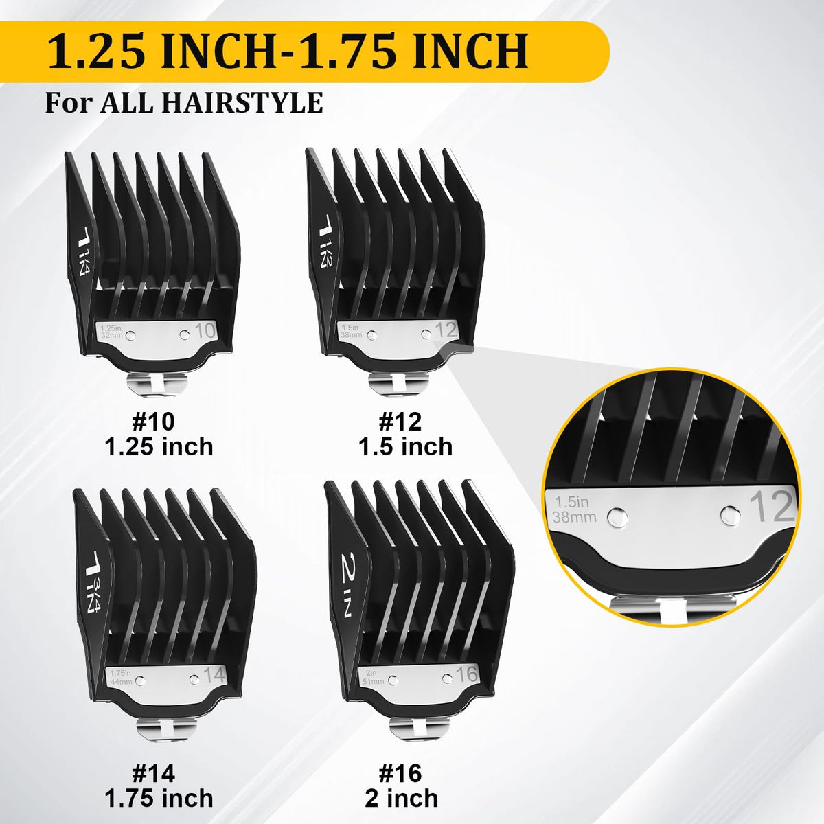 Clipper Guards with Metal Clip 1.25", 1.5", 1.75", 2" 4 Pack