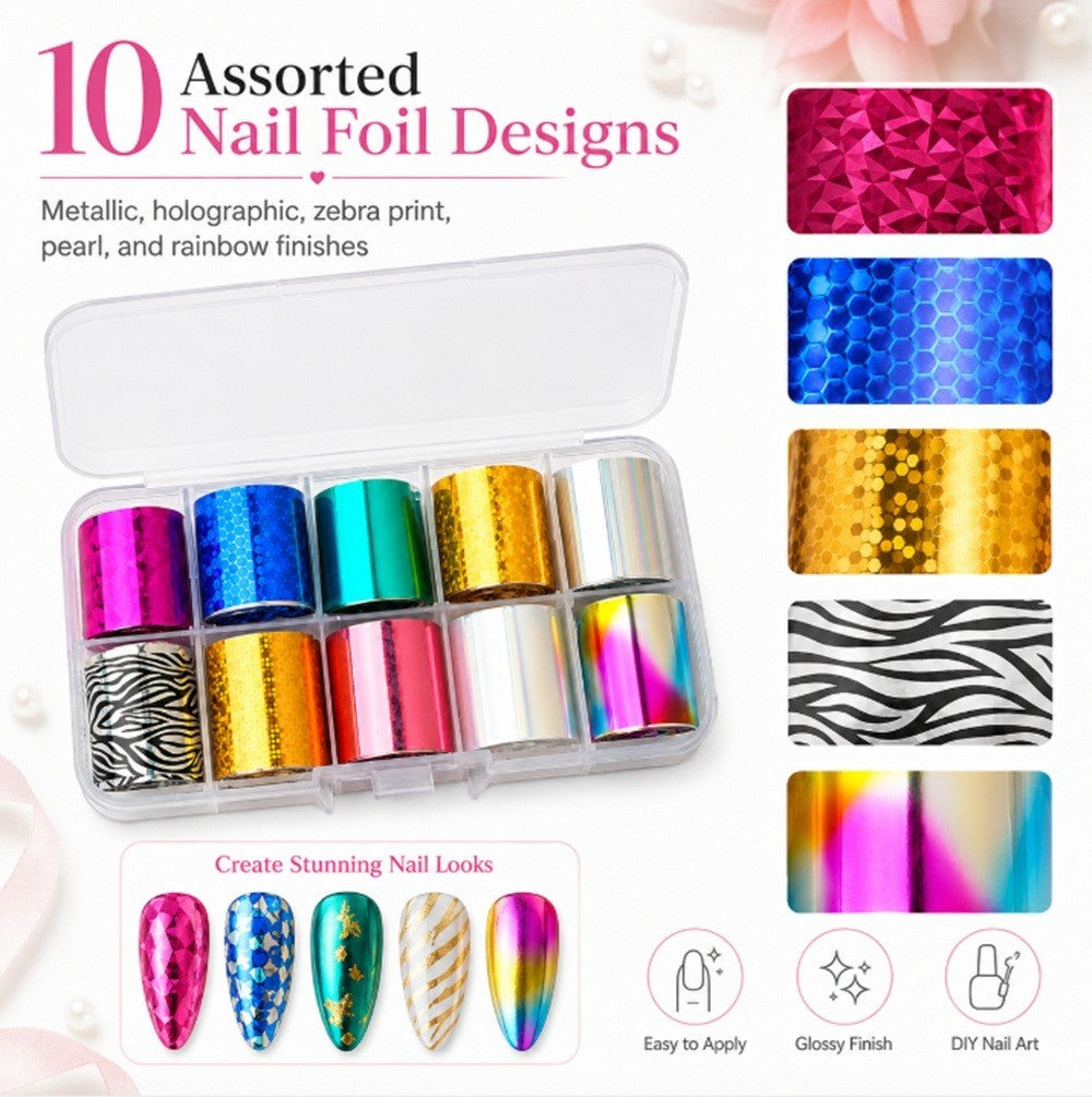 Holographic Nail Foil Transfer Stickers Star Sky Glitter Nail Art Decor Set