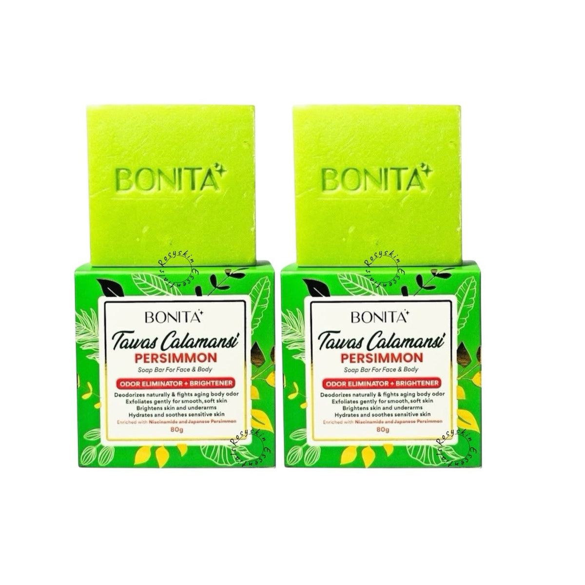 Calamansi & Persimmon Bar Soap for Face & Body - Natural Odor Control 80g x 2