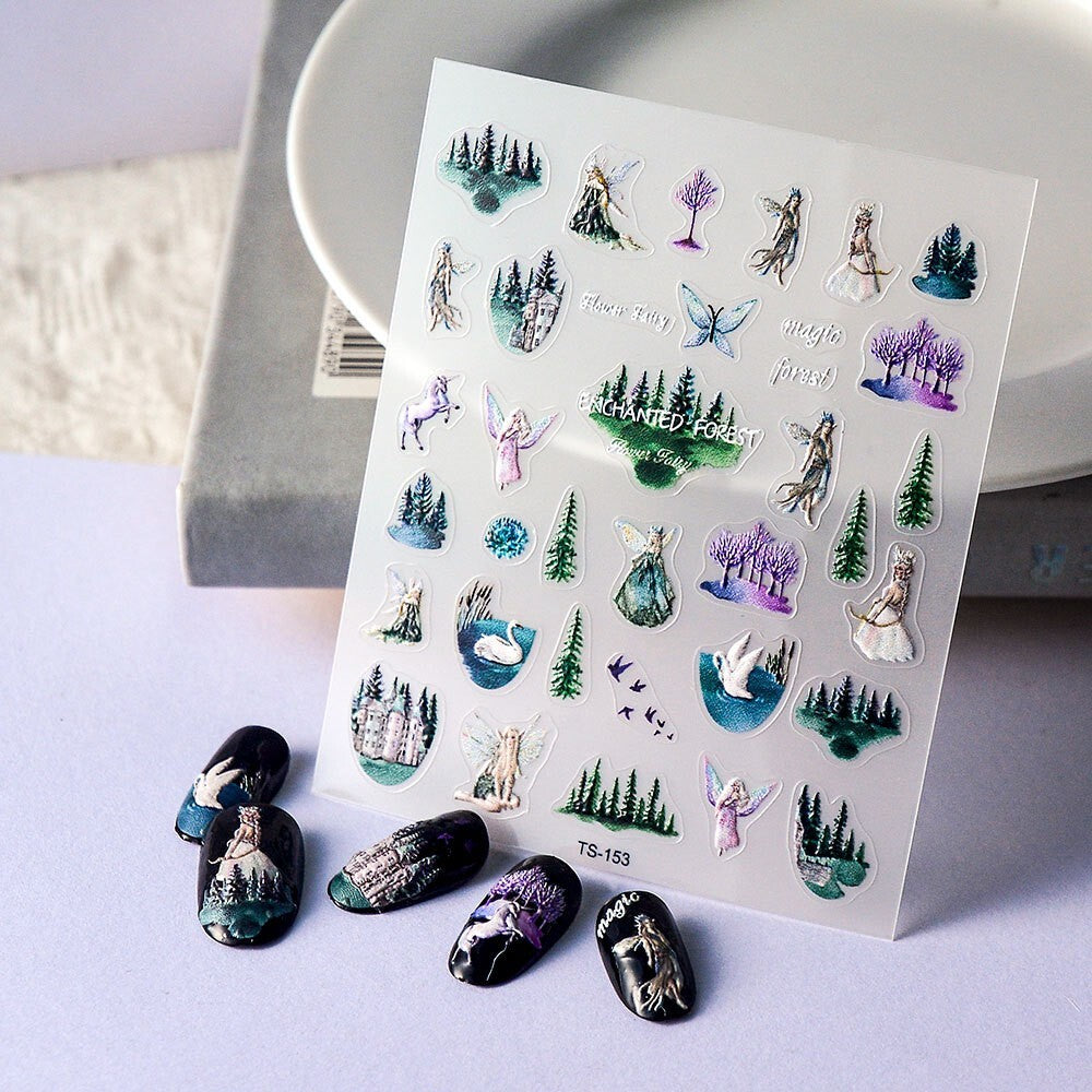 Fairy Castle Nail Art Stickers - Self-Adhesive 5D Embossed Decals for Nails