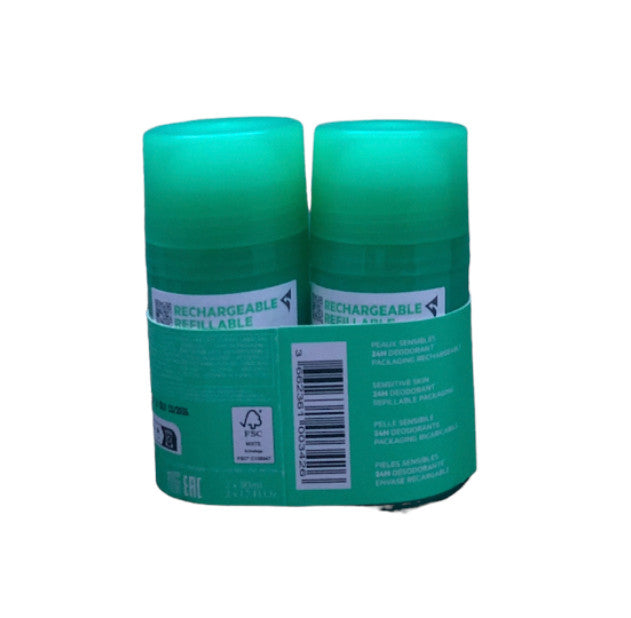 Natural 24-Hour Deodorant Roll-On Pack of 2 - Hypoallergenic & Alcohol-Free
