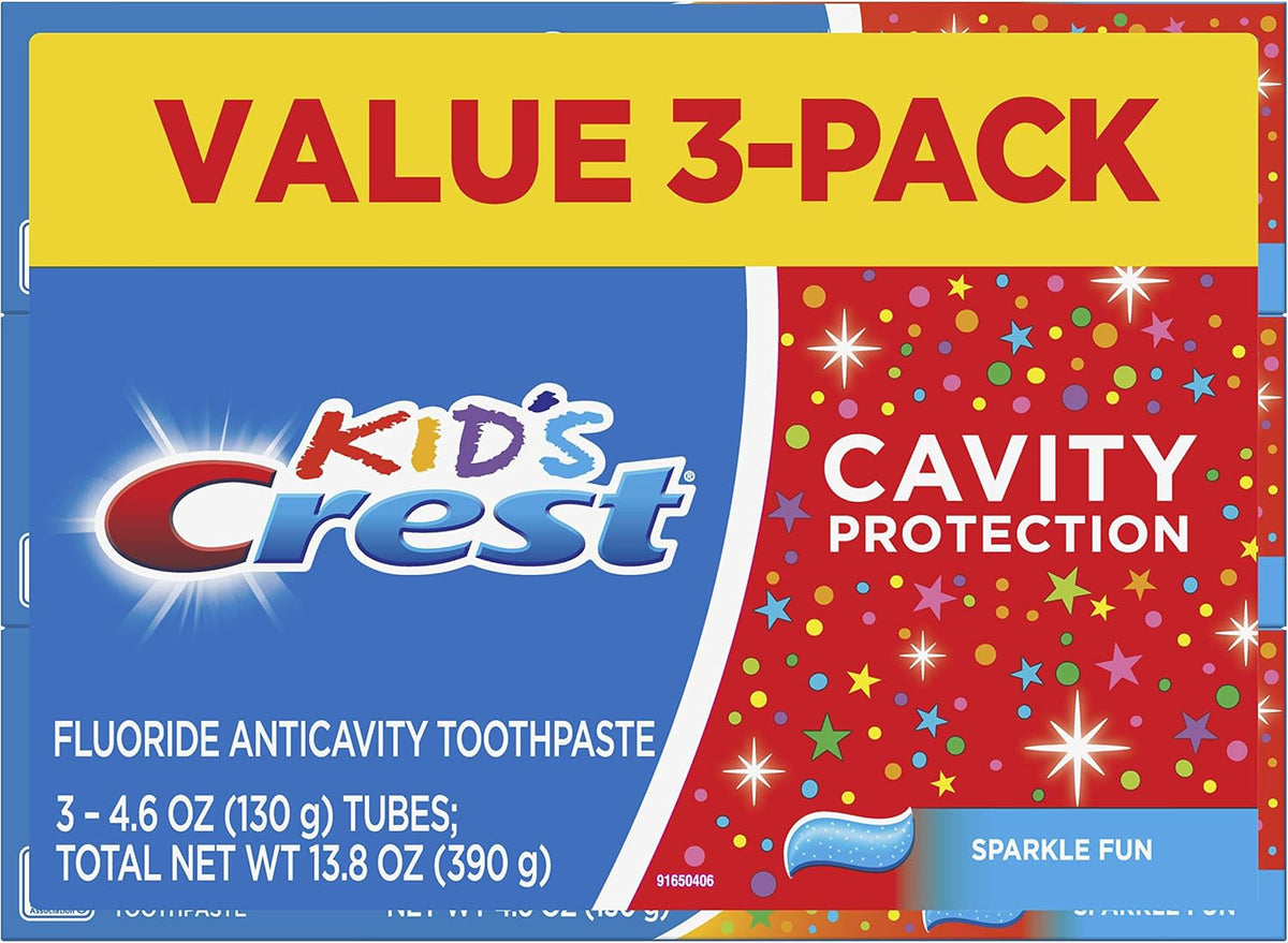 Kids Fluoride Cavity Protection Toothpaste Set - Sparkle Fun, 3-Pack, 13.8oz