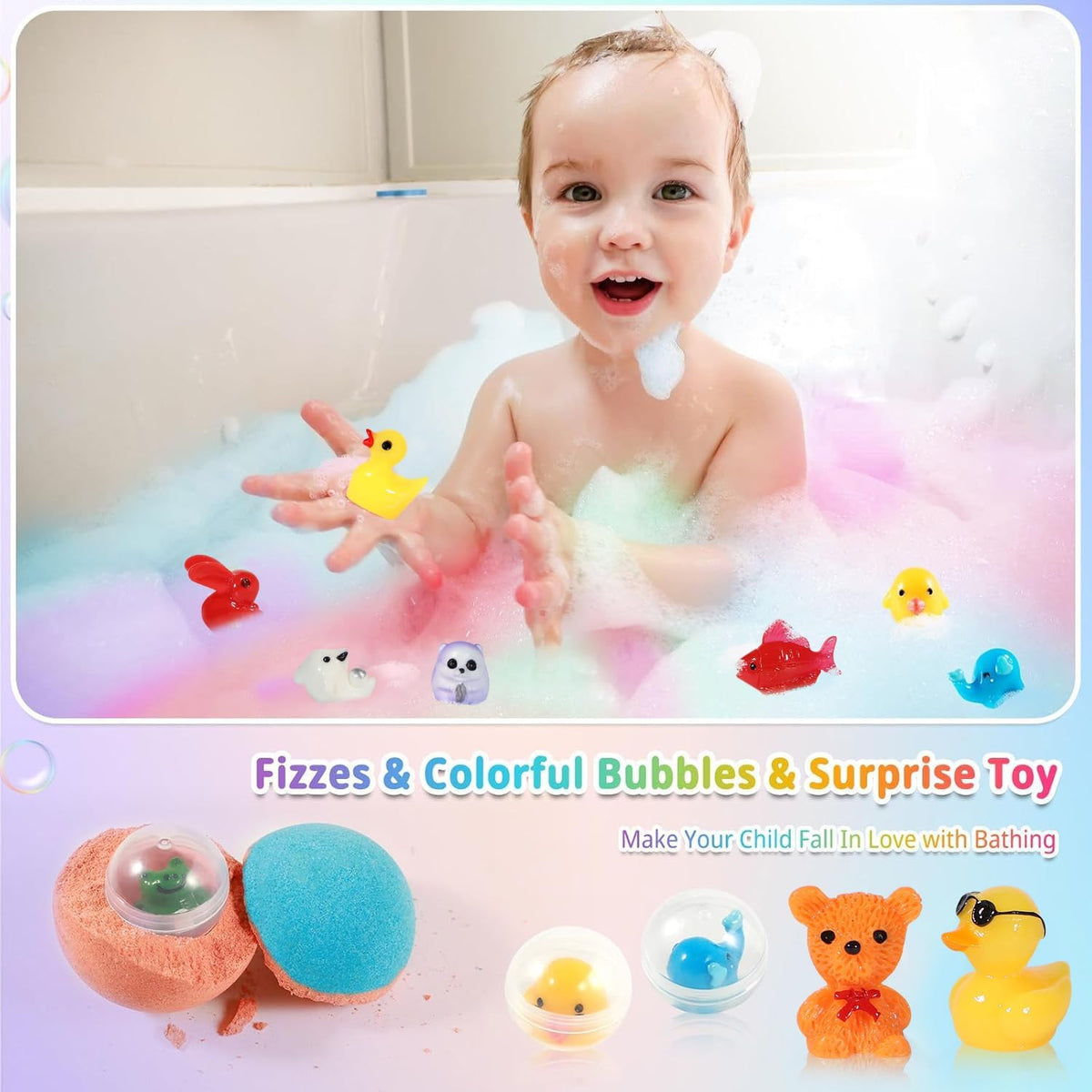Kids Bath Bombs with Surprise Toys - 24 Pack Jungle & Sea Animal Fizzies