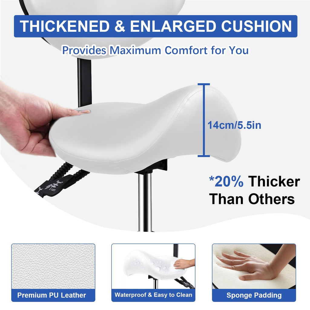 Heavy-Duty Ergonomic Saddle Stool with Back Support and Height Adjustment