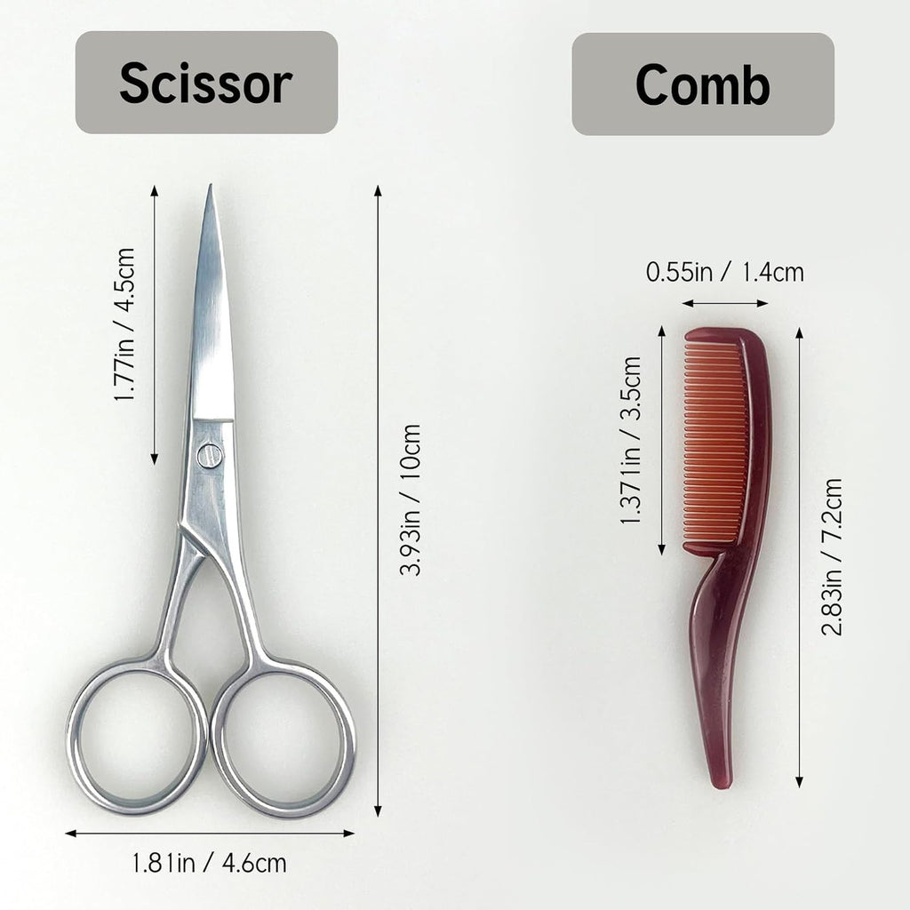 Men's Mustache Grooming Kit with Scissors and Comb Travel Set