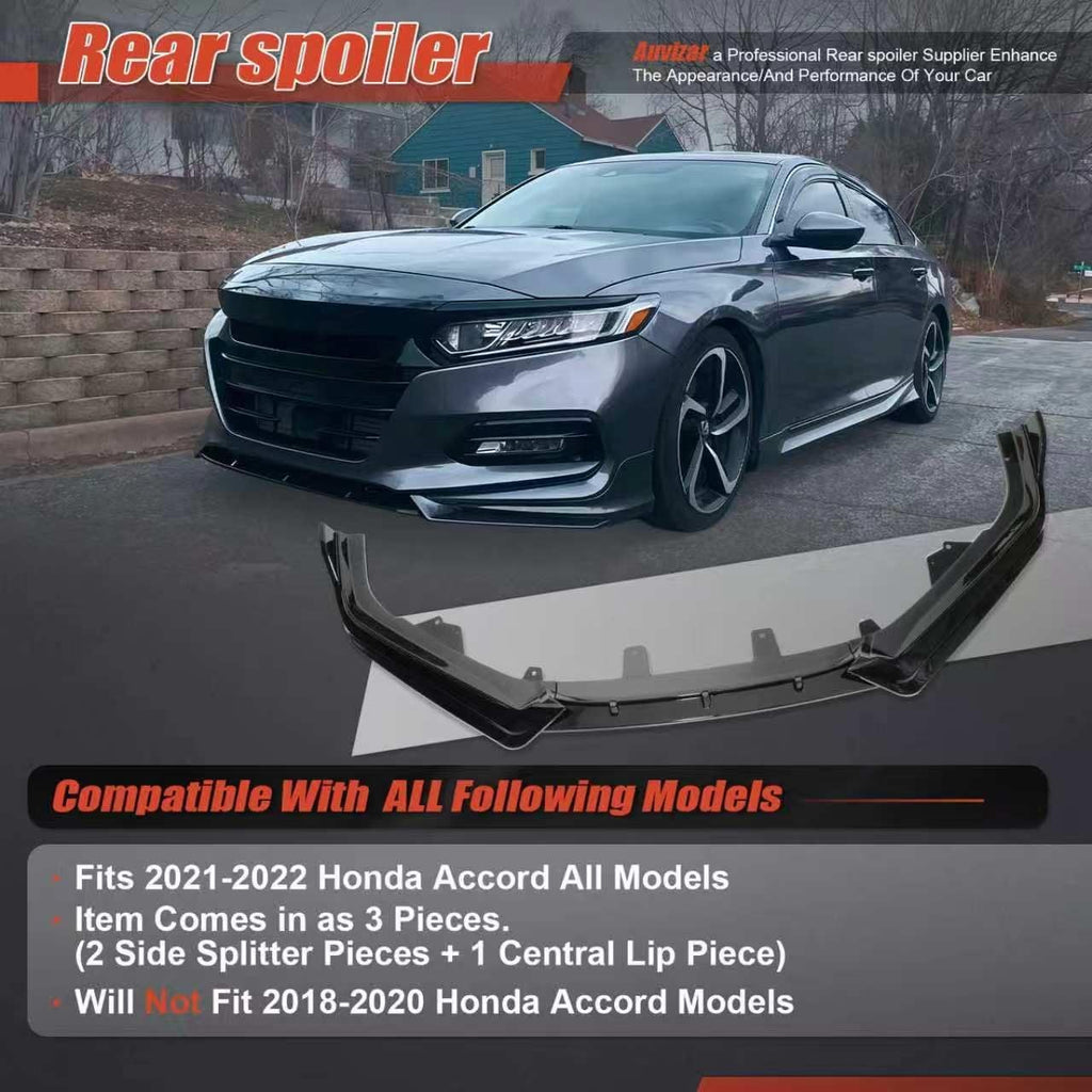Front Bumper Lip Splitter for Honda Accord Sedan 2021-2022 – Gloss Black 3pc Kit