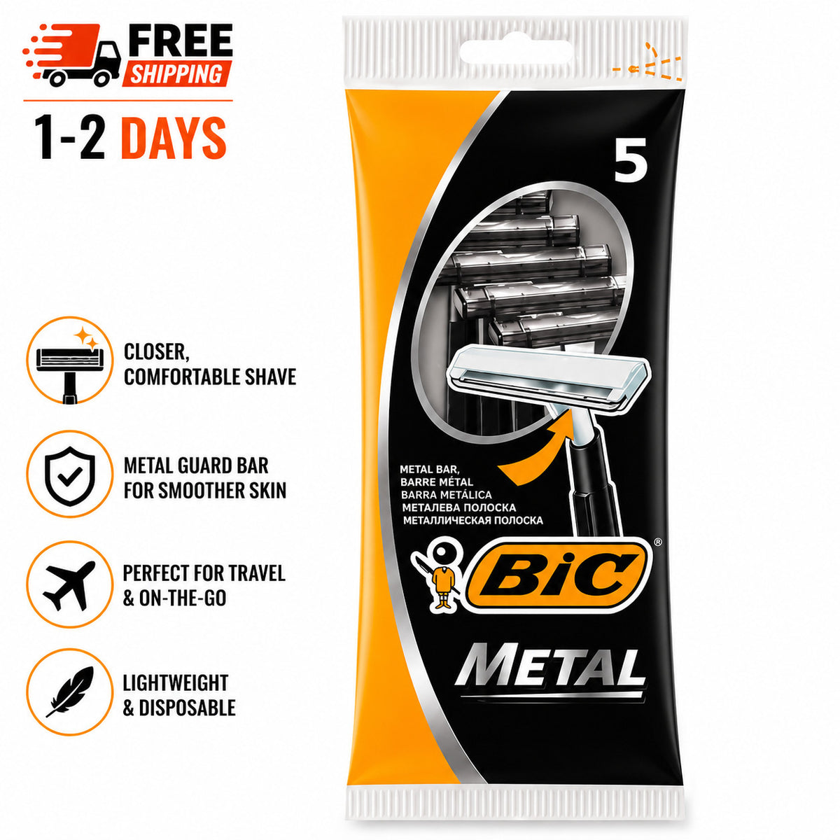 Disposable Men's Razor Blades - Travel Ready, Pack of 5