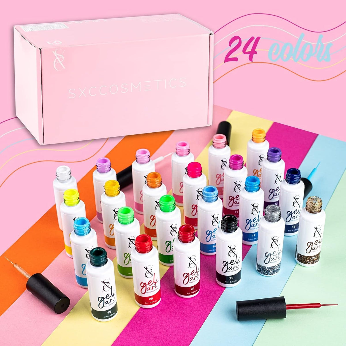 24-Color Gel Nail Art Liner Set with Brush - Precision, Vibrant Colors